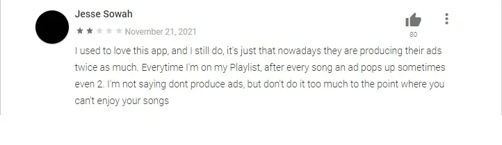 2-star review of Soundcloud, because of ads