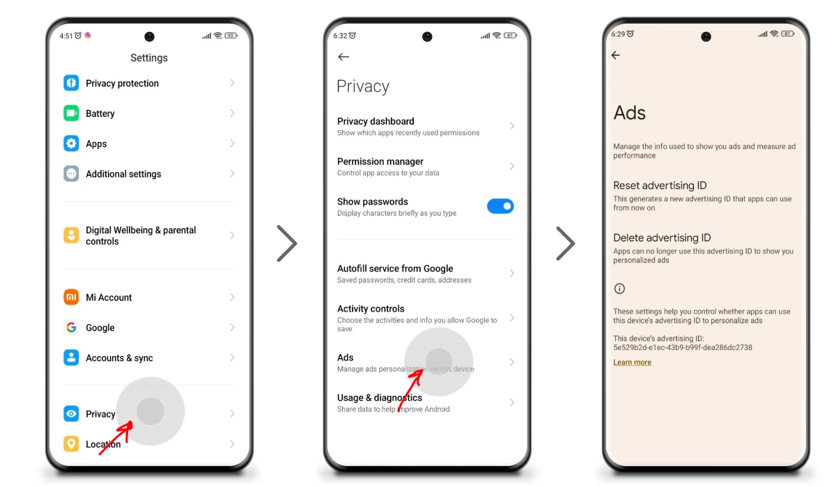 Settings - Privacy - Ads